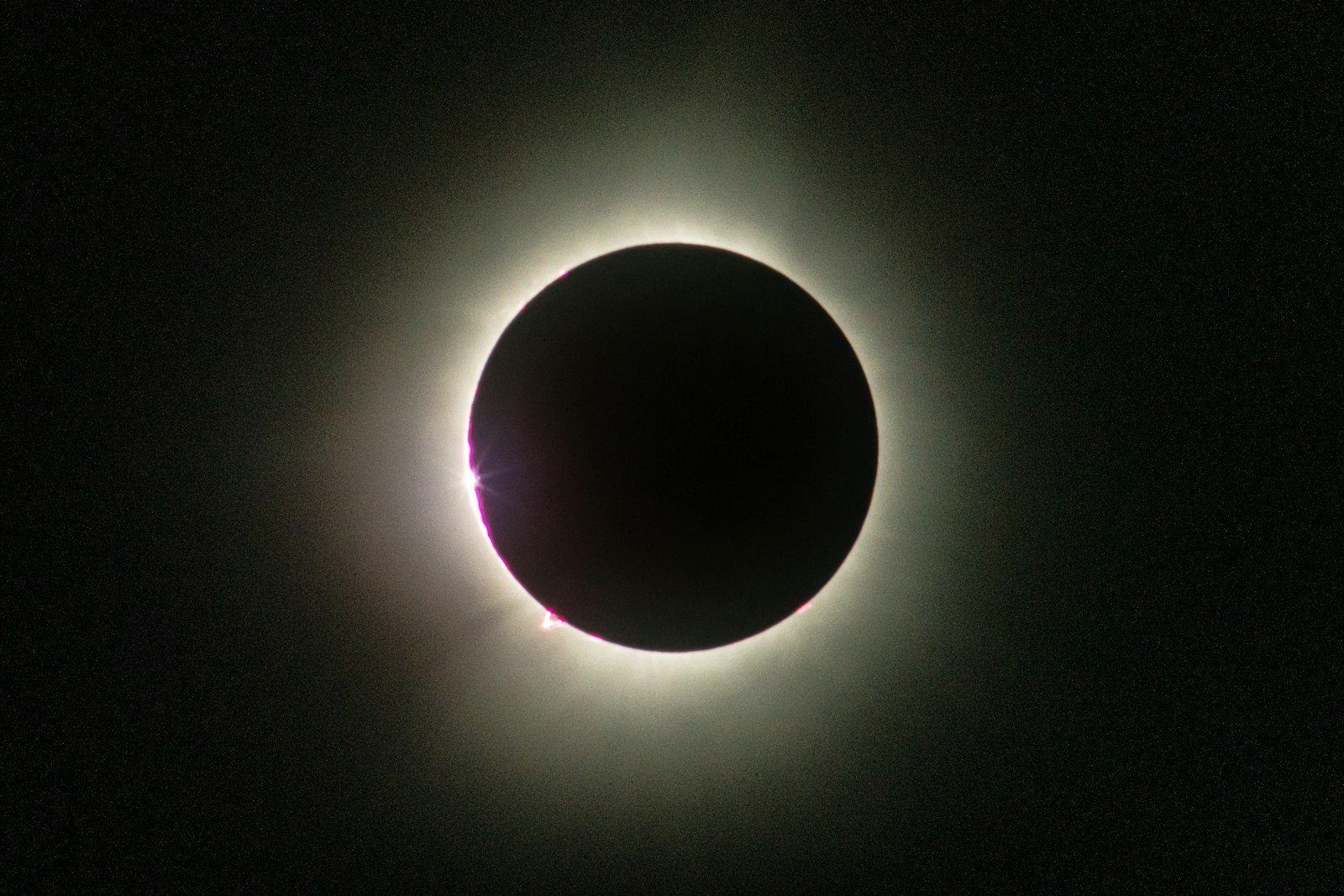 Total solar eclipse showing the white corona around a black disc